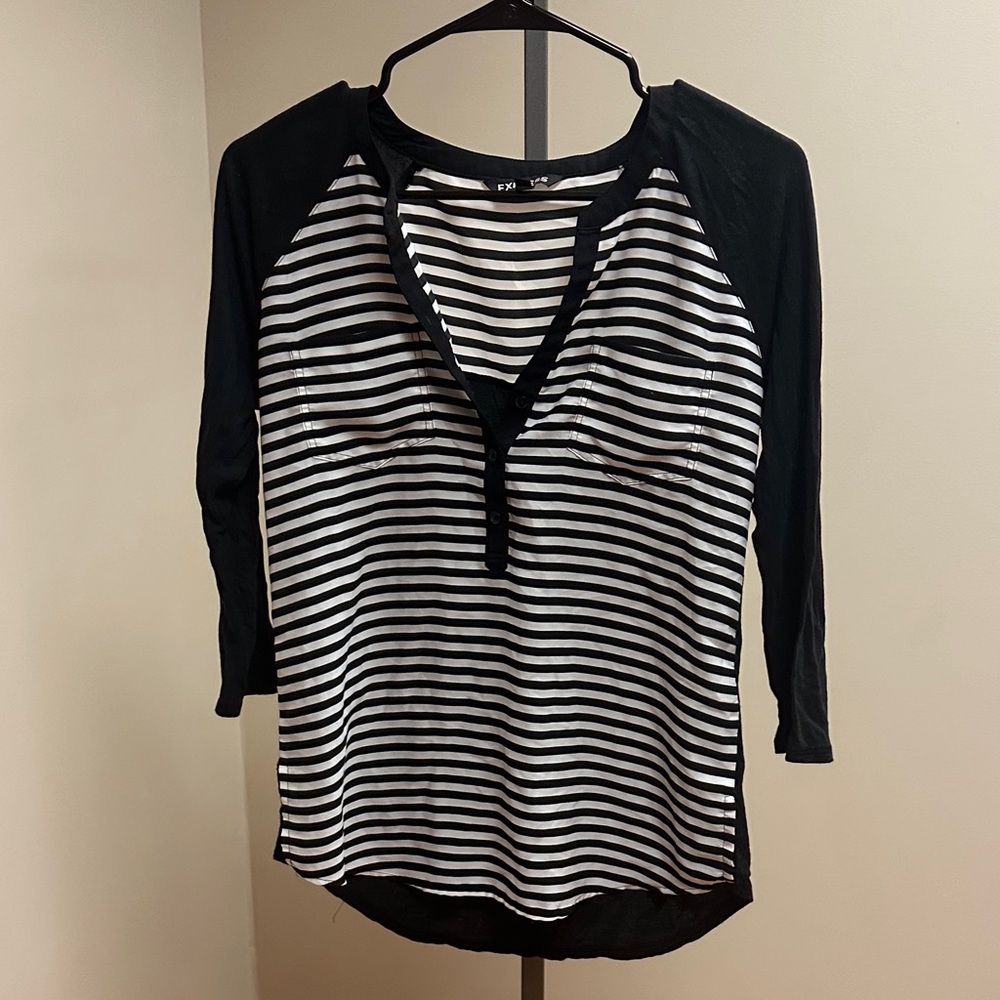 Express Black and White Striped Blouse